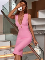bandage dress for women 2022 summer pink bodycon dress sexy cut out rayon white black red club party dress evening outfits