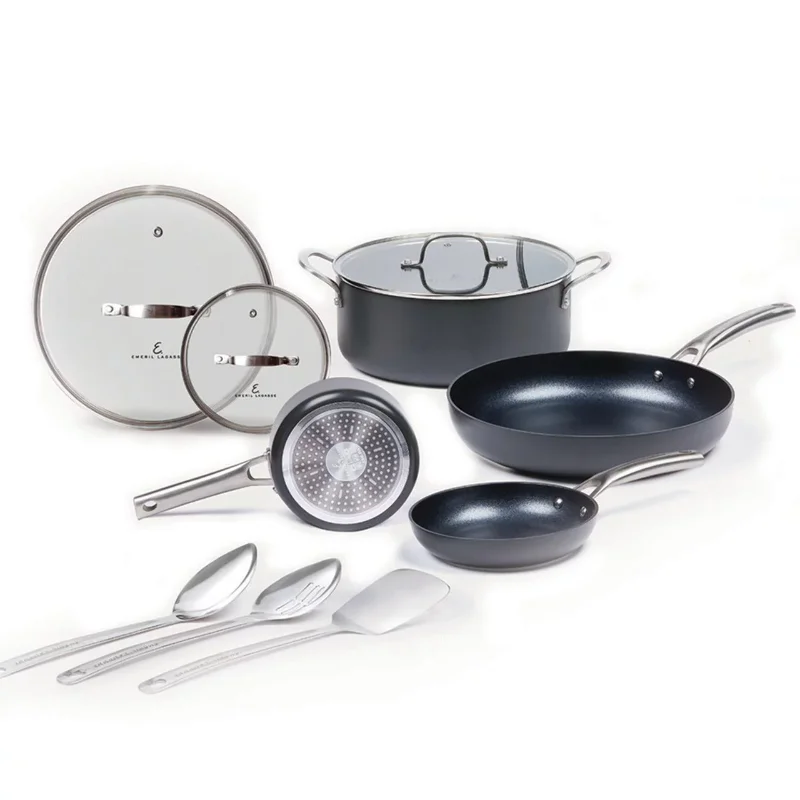 

Forever Pans, 10 Piece Cookware Set with Lids and Utensils, Hard Anodized Nonstick Pans, Black, Dishwasher Safe, Oven Safe