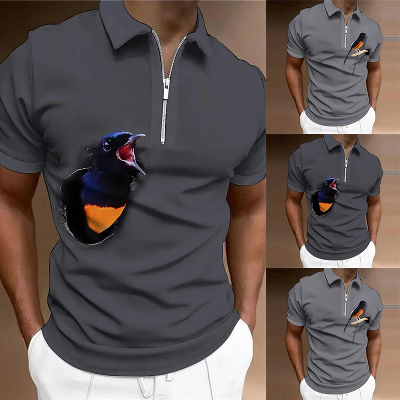 

Мужская рубашка-поло на молнии с отворотом и короткими рукавами