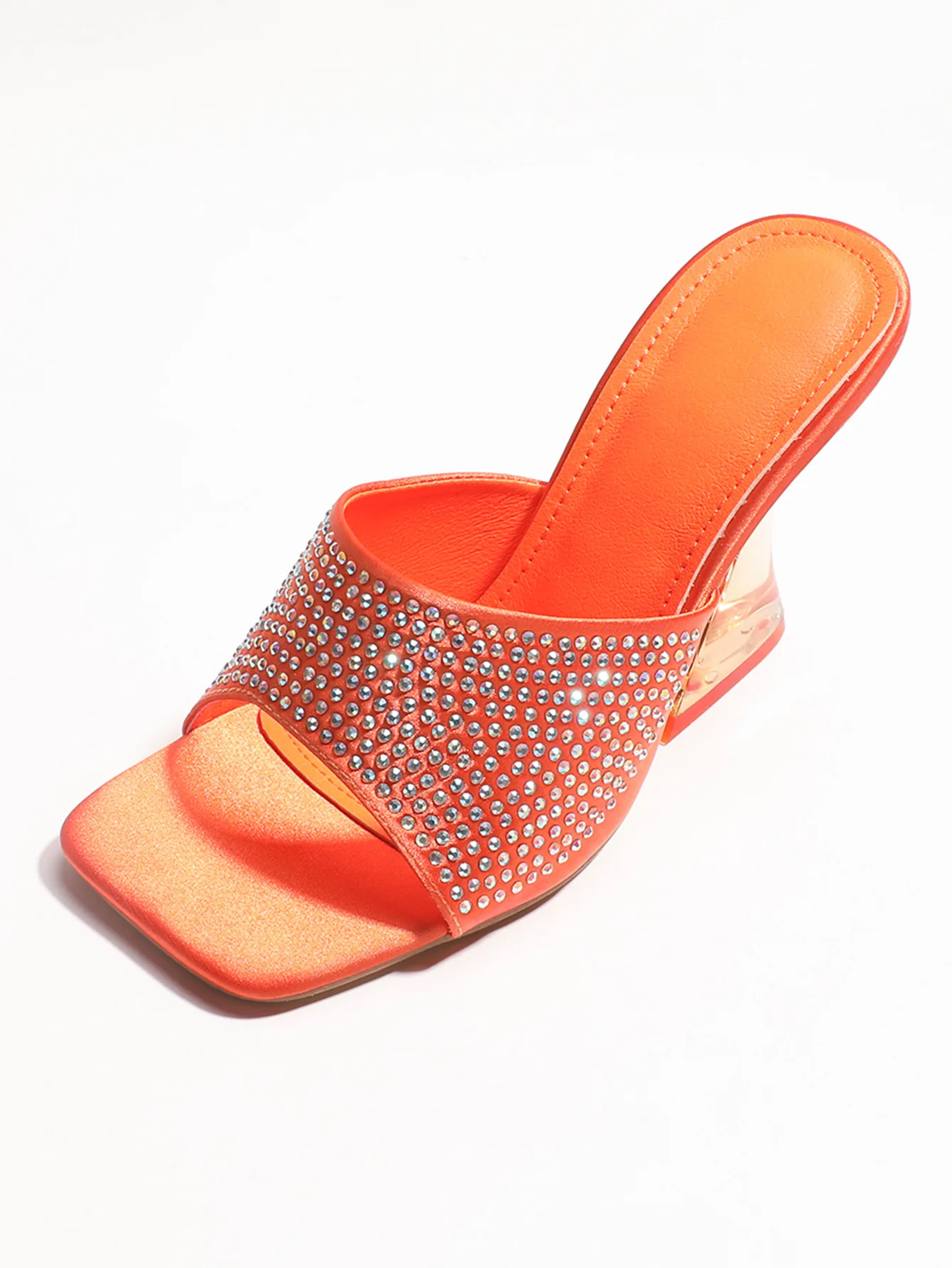 Женские туфли без задника прозрачные шлепанцы на высоком каблуке модные тапочки