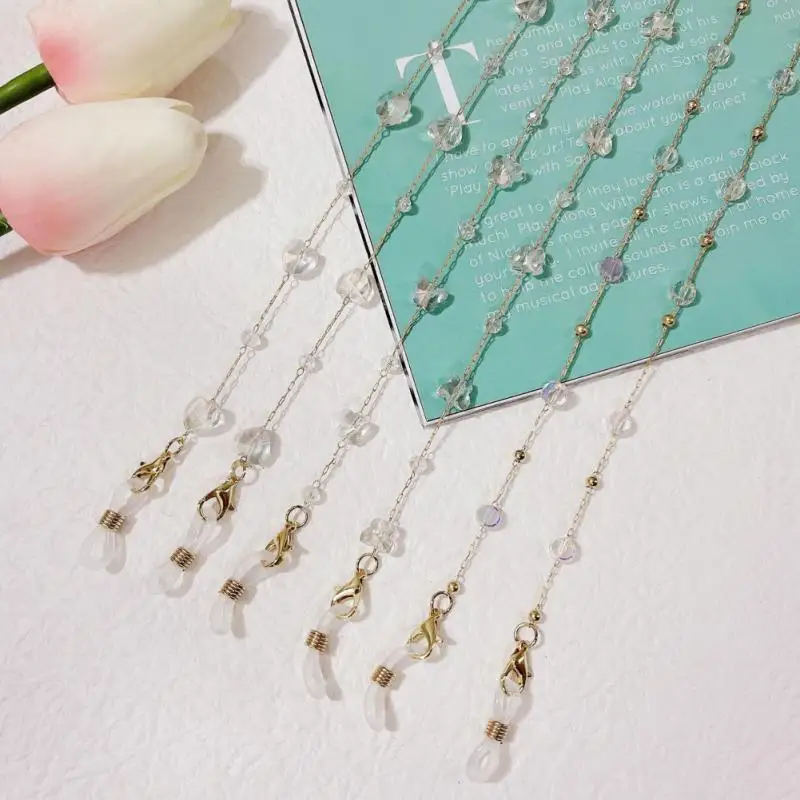 

Fashion Crystal Metal Chains For Glasses Mask Chain Necklace Jewelry Beads Strap Sunglasses Anti-Lost Pendant Heart Lanyard