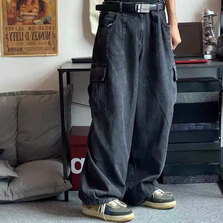 2023 Men's Fashion Casual Streetwear Baggy Jeans Male Denim Pants Black Wide Leg Jean Loose Korean Hip Hop Trousers