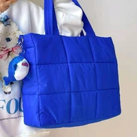 blue nylon large handbag for women puffy padded tote winter shoulder crossbody bag fluffy underarm bags ladies shopper bag 2022