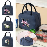 26 initial flower color letter print functional pattern cooler lunch bag insulated bento tote thermal food picnic storage pouch