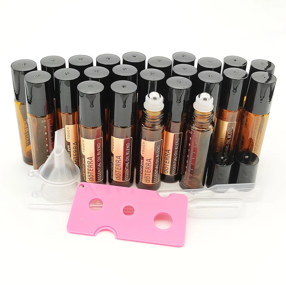 

24 Pack Essential Oils Bottle Sets Empty Refillable Glass Bottle Perfume Bottle Vial Amber Roll On Bottle For Aromatherapy