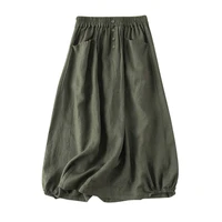 linen retro skirt for women summer new solid color retro skirts literary temperament high waisted thin midi skir