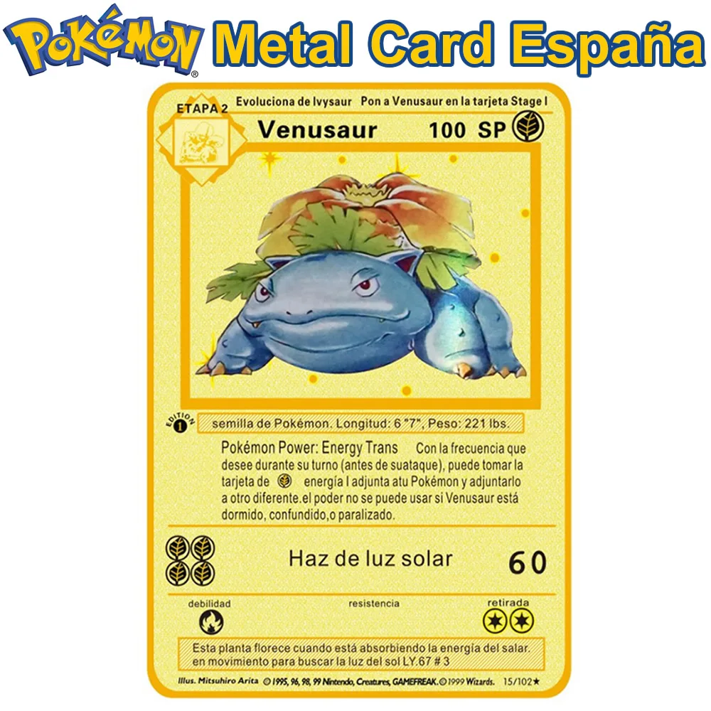 Spanish Pokemon Metal Card SP Pokémon Letters Pikachu Charizard Collection Gold Cards GX V VMAX Original Game Kids Toy Gift