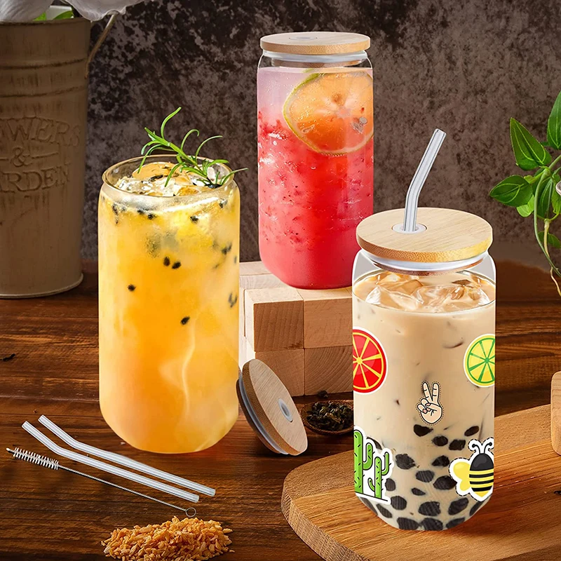 

500ml Bubble Tea Glass Cup Reusable Straw Cup with Lid for Boba Milkshake Smoothie Juice Drinking Bar Party Drinkware Mason Jar