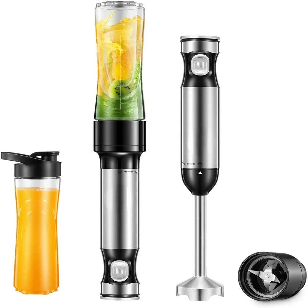 

Hand Blender with 20oz Tritan Portable Bottle (BPA Free), One Button Operation 4 System, Brushed Stainless Steel, 300W Milk st