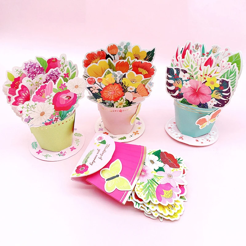

3D UP Flower Greeting Cards Birthday Invitation Card Handmade Butterfly Thank You Postcard Wife Mom Girlfriend Teacher Gift