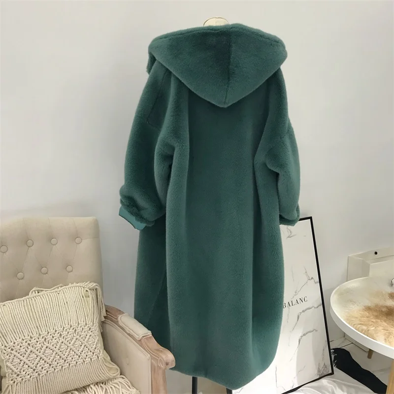 Hooded Faux Fur Coat Women Autumn Winter 2022 Casual Loose Long Female Jacket Fur Plush Thick Warm Cotton Lining Outwear Clothes
