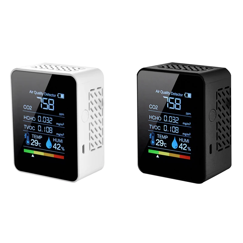 

5 In 1 Air Quality Monitor CO2 Meter Digital Temperature Humidity Tester Carbon Dioxide TVOC HCHO Detector