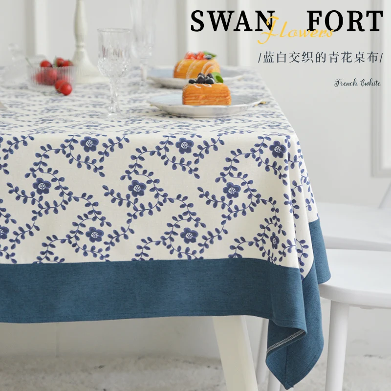 

Blue and white porcelain tablecloth table cloth tea table table cloth living room