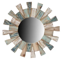 dunawest round wooden decor wall mirror with triangular plank accent brown