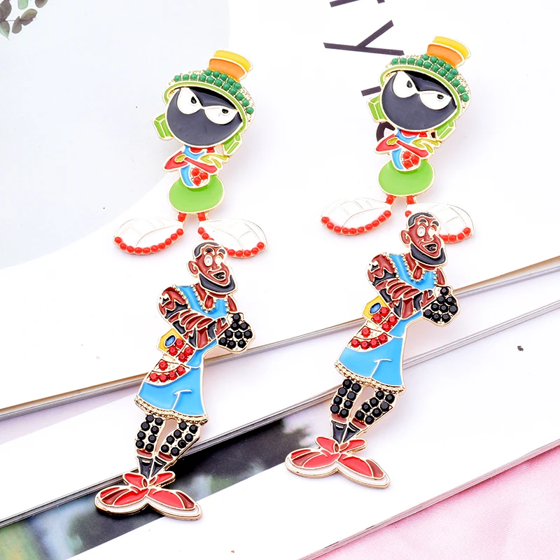 

New Fashion Cartoon Metal Character Stud Earrings for Women Colorful Rhinestone Girls Party Jewelry Gift Charm Statement