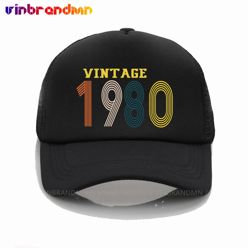 

HOT SALE Vintage 1980 Cap 1980 Vintage Trucker Cap Men Retro Birthday Gift Baseball Caps Black Cool Trucker Caps Hat for Men