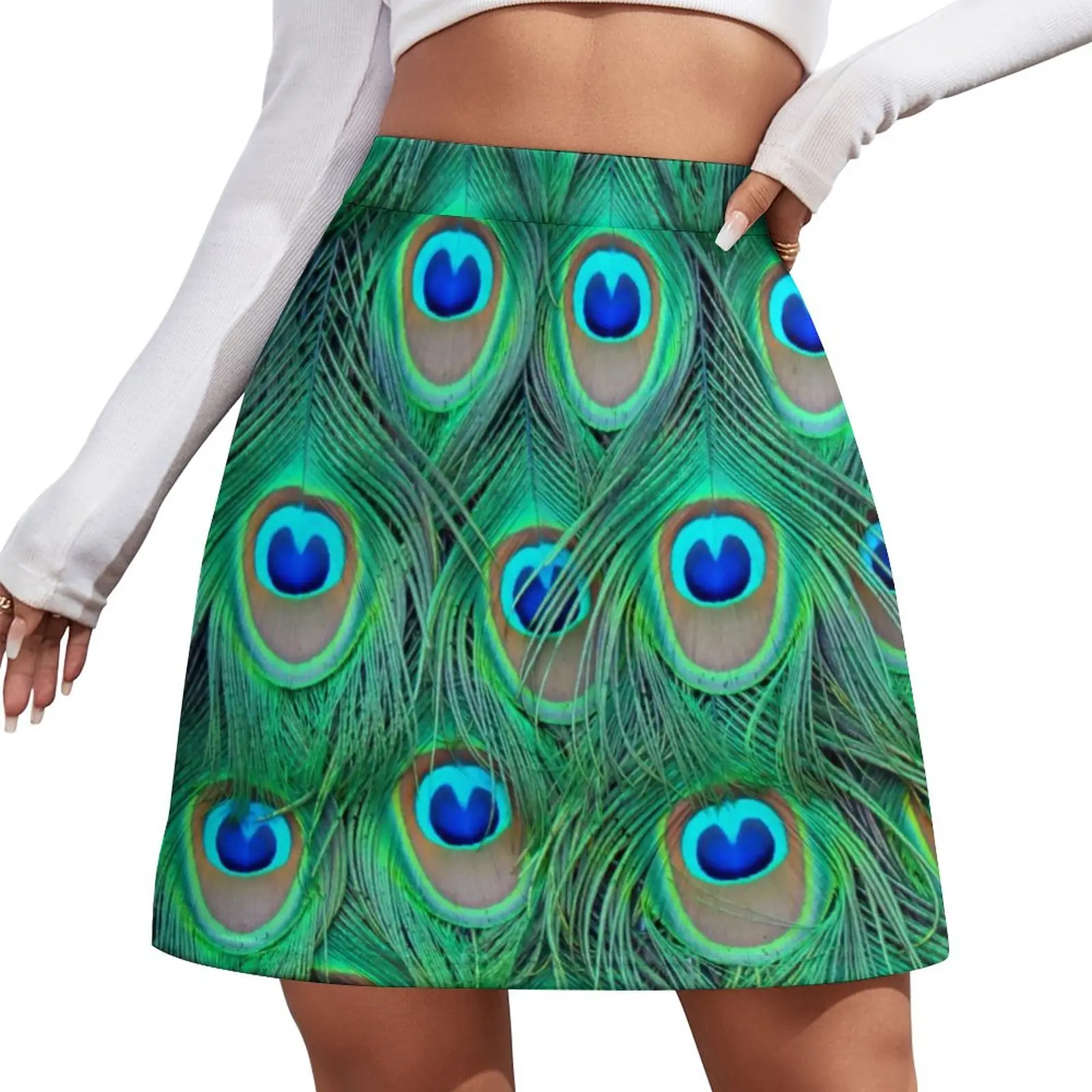 

Peacock Plumage Skirt Animal Feathers Print Retro Mini Skirts Summer High-waisted Graphic Aesthetic Casual Skirt Big Size