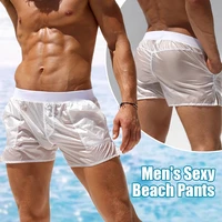 mens see through swim shorts elastic quick dry trunks boxer surf swimwear translucent sexy white beach board shorts home lounge