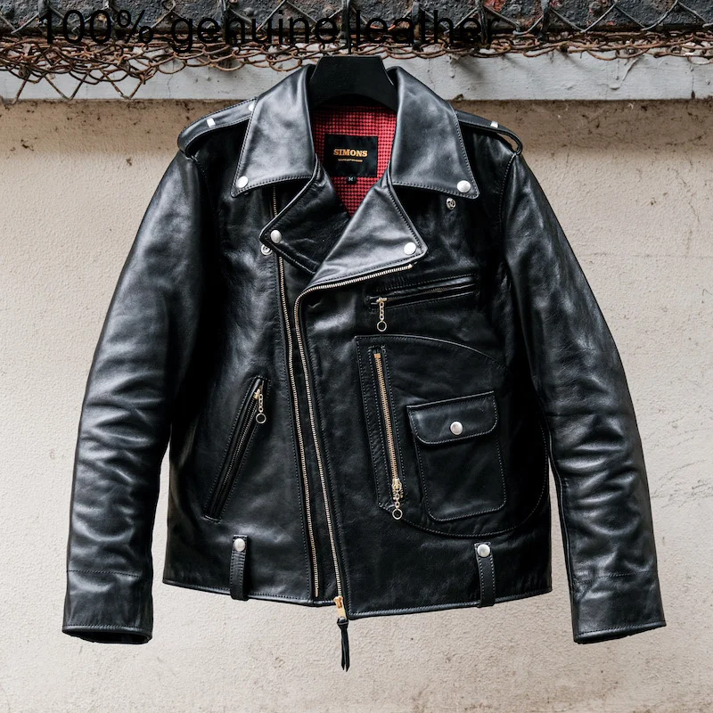 

Качественная итальянская куртка из плотной вощеной конской кожи, мужское черное классическое пальто J22 из натуральной кожи, кожаная одежда для езды, качество