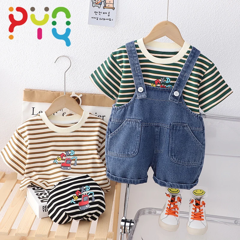 PYQ Baby Clothes 2023New Fashion Summer Strap T-shirt+Sling Pants Outfits For Girls Short Sleeve Sets Baby Boys Clothing 1-5Year