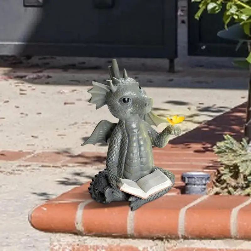 

Garden Baby Dragon Reading Book Little Dragon Statue Reading Dragon Creative Garden Resin Crafts Decoration Outdoor Decoration