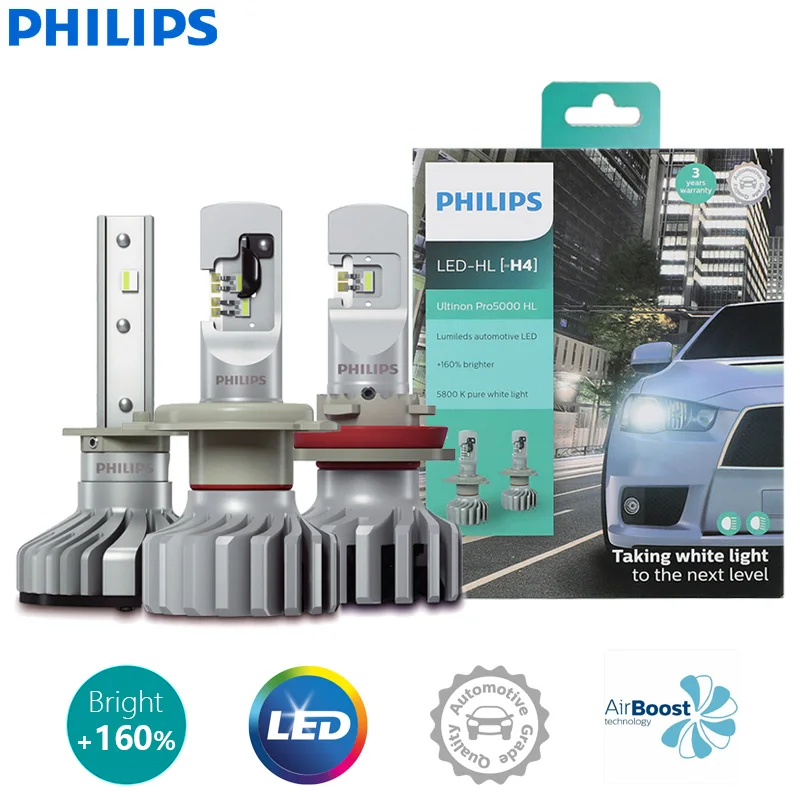 Светодиодсветодиодный лампы Philips H1 H4 H7 H11 9005 9006 9012 Ultinon Pro5000, автомобильные лампы H3 H8 H16 HB3 HB4 HIR2, светодиодсветодиодный лампы 5800K, белые яркие фа...