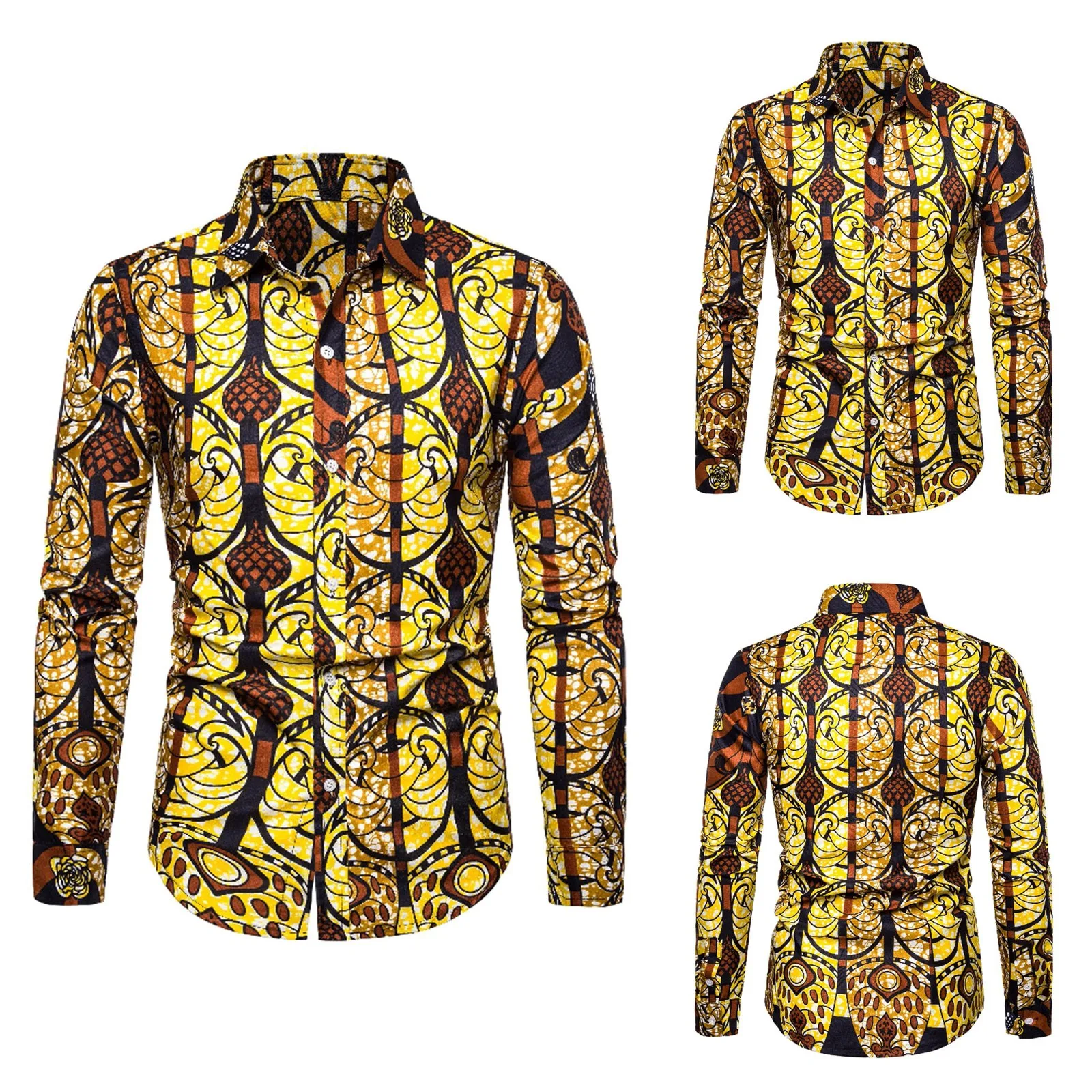 

Loose Large Casual Sleeved Printed Shirt Long SIze Lapel Men's Men Shirts Slim down