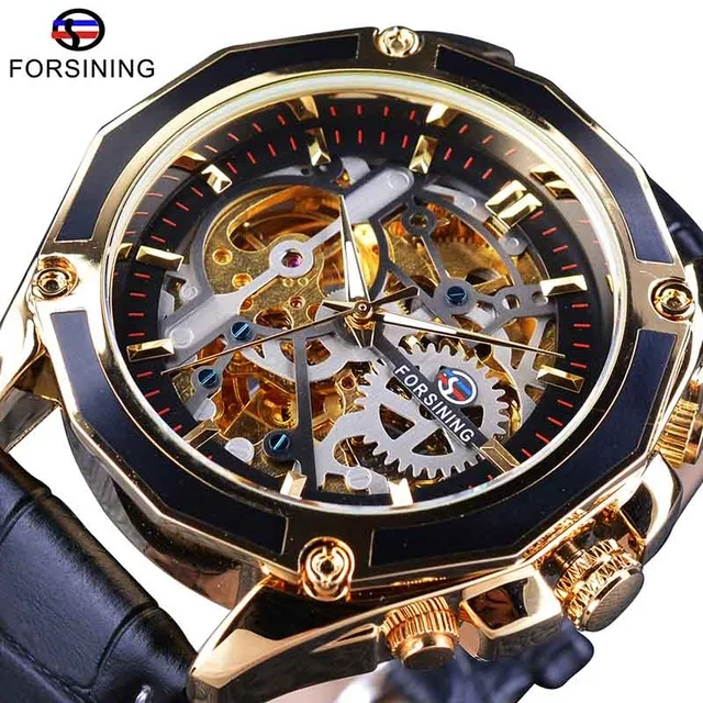 

Forsining Mechanical Mens Watch Transparent Case Movement Steampunk Men Automatic Skeleton Luxury Design Self Winding Watch