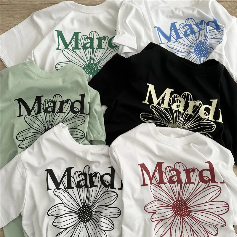

T-shirt imprimé floral à motif de fleurs pour femmes, chemises d'été, streetwear de style coréen
