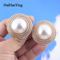 new gold round pearl cuff ear clips for women unique non piercing clip earrings fashion simple korean jewelry party gift