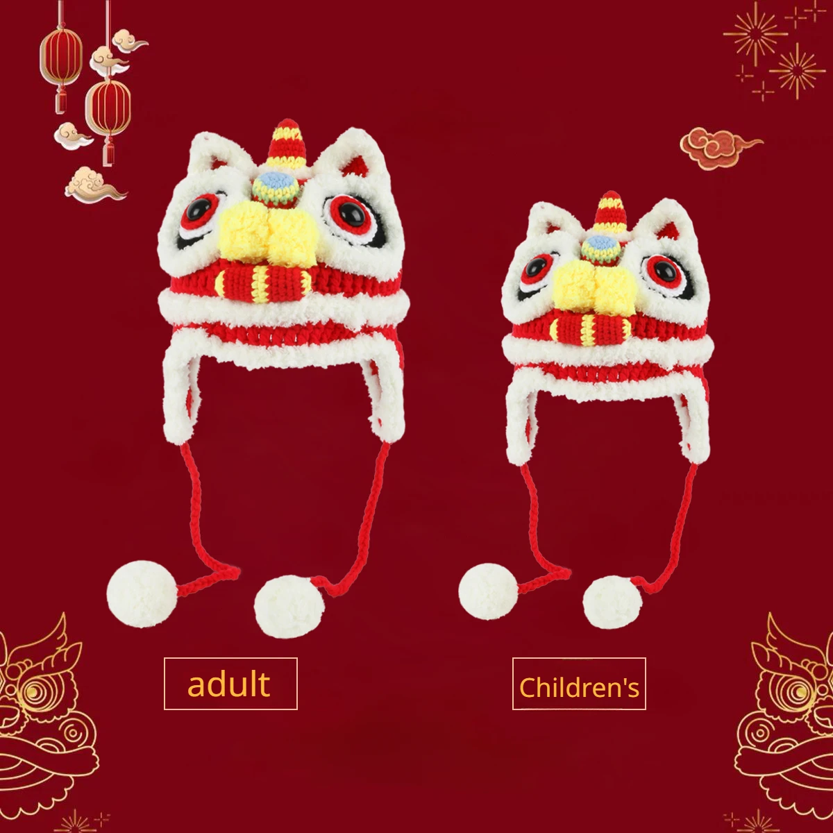 

Chinese Wind Lion Tiger Head Hat Autumn Original Handmade Retro Woolen Hat Parent-child Winter Warm Ear-protection Hat Woman