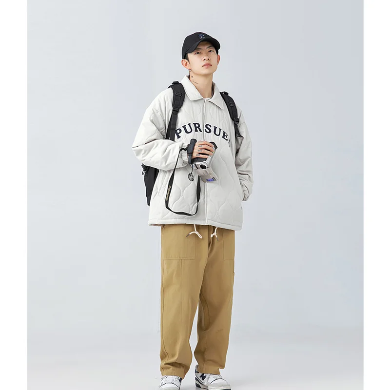 Men Clothing 2022 Autumn and Winter New Style Vintage Lapel Embroidery Thickening Coat Versatile Temperament Down Jackets Female