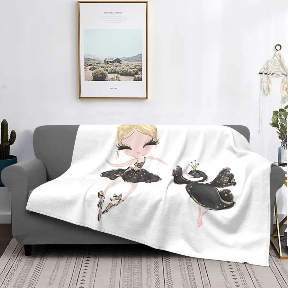 

Ballet Black Swans Add Warmth Outdoor Environment Lightweight Windproof Bed Throw Skin-Friendly Lightweight Home Decor Blanket