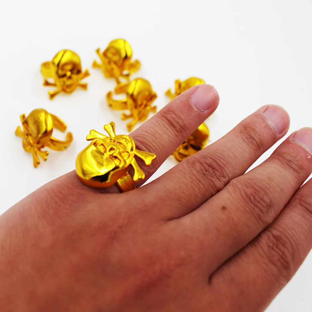 12 шт. пиратские кольца детские декоративные с пиратами золотые черепом реквизит