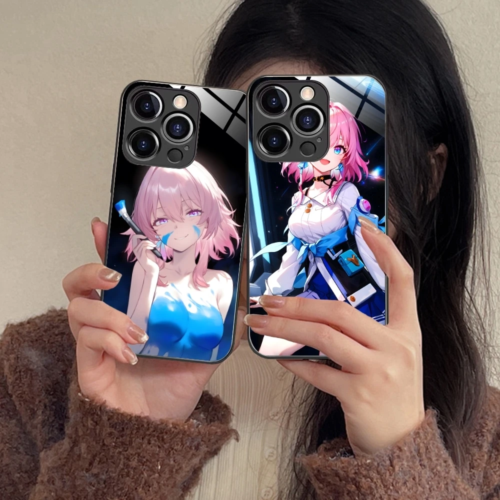 Чехол для мобильного телефона Honkai Star Rail March iPhone 16 15 14 13 12 11 X XR XS 8 Pro Max Plus стеклянный