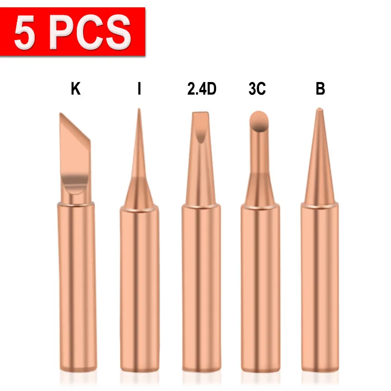 

5PCS Copper Iron Tip I/B /K/2.4D/3C Set 900M T Welding Tip Head Tools Inside Hot Lead-Free Bare Copper Electric Soldering Iron