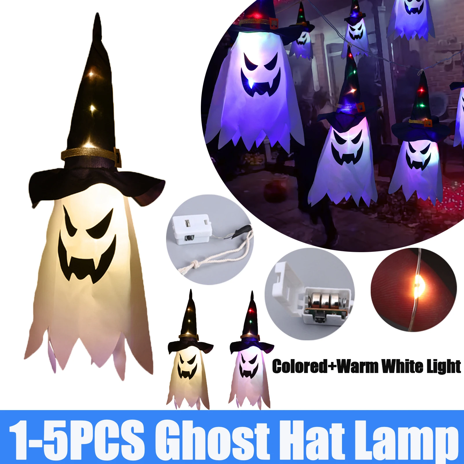 

LED Halloween Decoration Flashing Light Gypsophila Ghost Festival Dress Up Glowing Wizard Ghost Hat Lamp Horror Hanging Decor