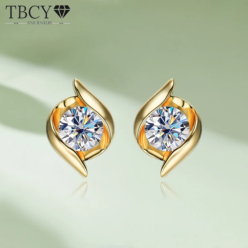 

TBCYD 5mm D Color VVS1 Moissanite Stud Earring For Women 925 Sterling Silver 18K Gold Plated Ear Studs Party Luxury Fine Jewelry