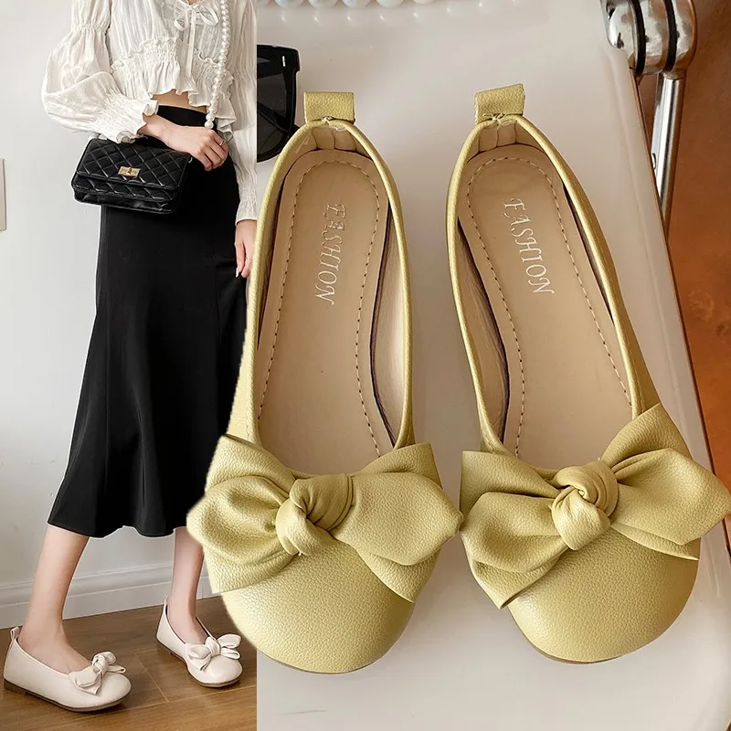 

Sweet Flats Women Loafers Casual Slip on Round Toe Breathable Women Shoes Butterfly Knot Flats Plus Size Zapatos De Mujer