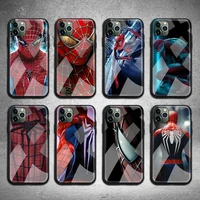 marvel hero spiderman phone case tempered glass for iphone 13 12 11 pro mini xr xs max 8 x 7 6s 6 plus se 2020 cover
