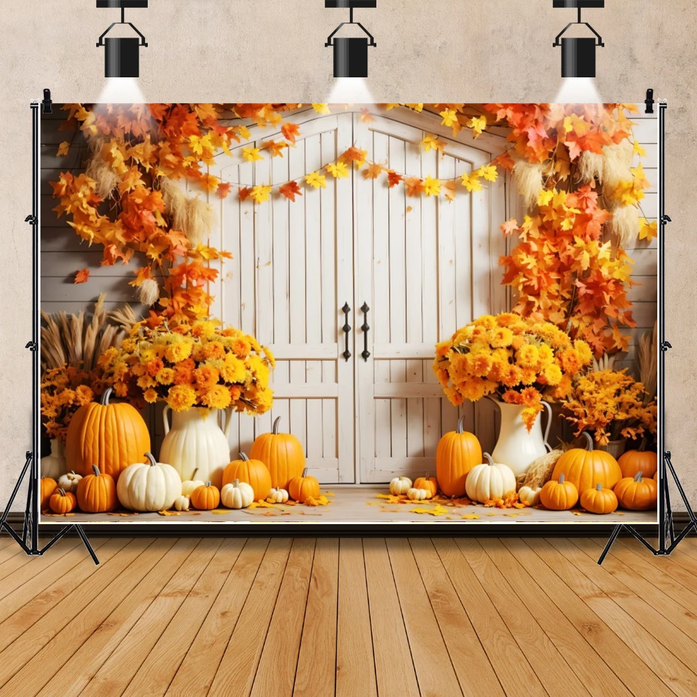Фон для студийной фотосъемки с искусственными изображениями осенней тыквы