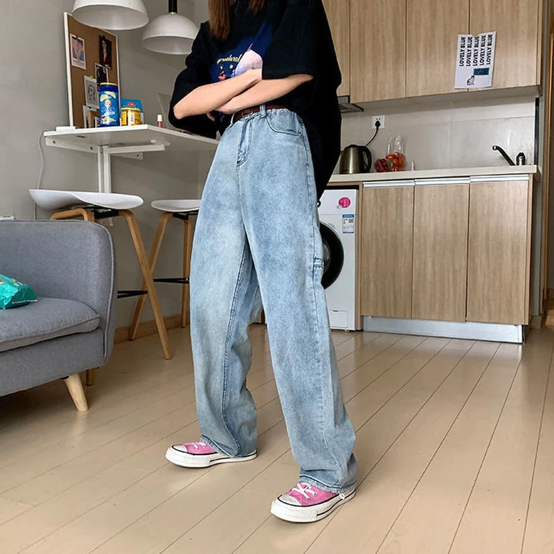 

2022 Jeans women plan high street style personality high waist straight tube wide leg pants baggy wide leg jeans blue jenas