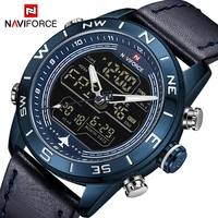 top brand naviforce men fashion sport leather watches male waterproof quartz digital clock military wristwatch relogio masculino