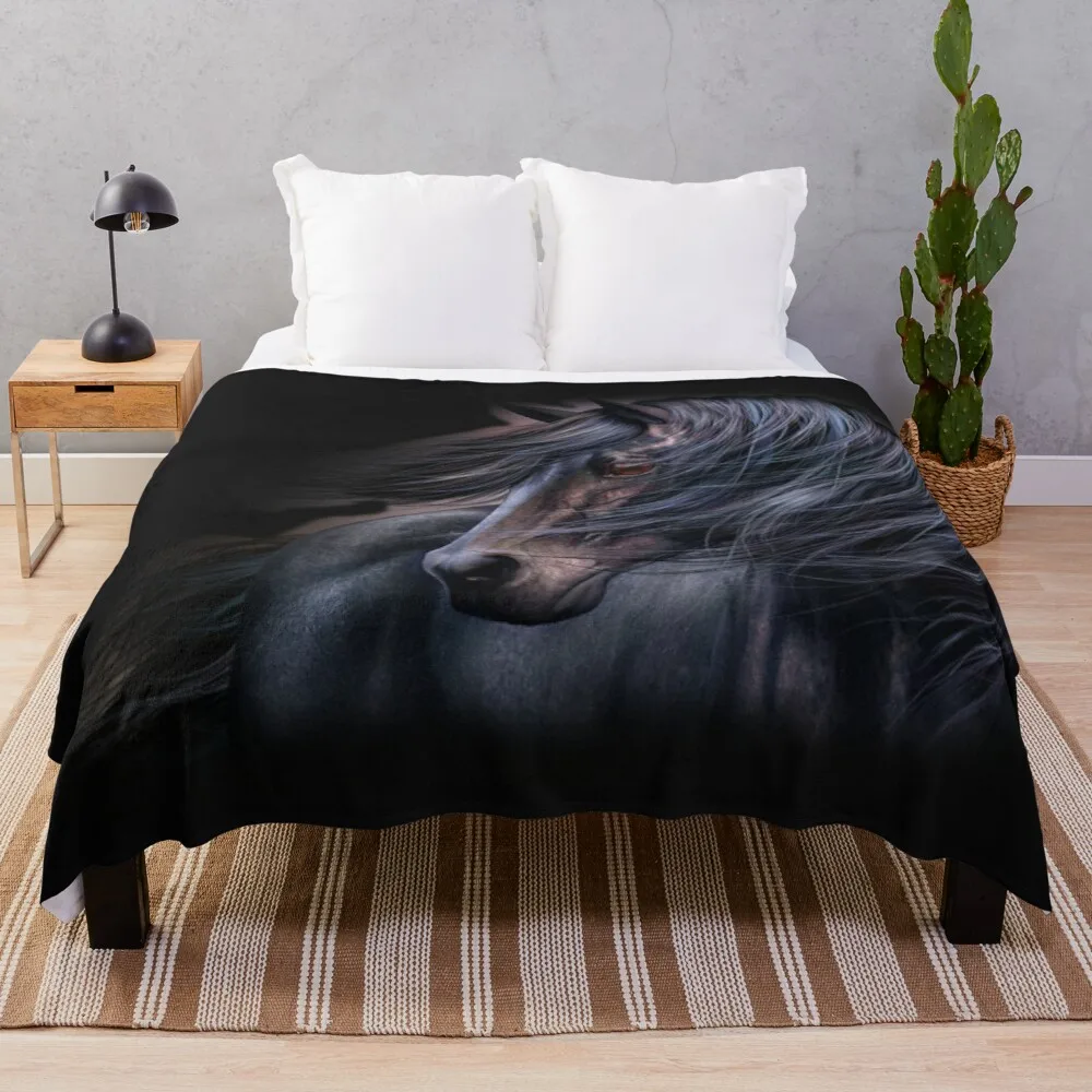 

The black horse Throw Blanket Microfiber blankets for sofa