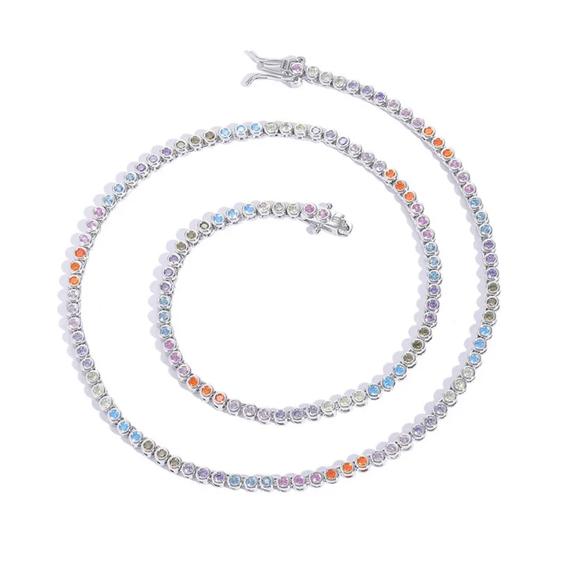 

Mini 2mm Colour Cubic Zirconia Tennis Chain Women's Hip Hop Choke Necklace Jewelry Accessory Friend Party Gift