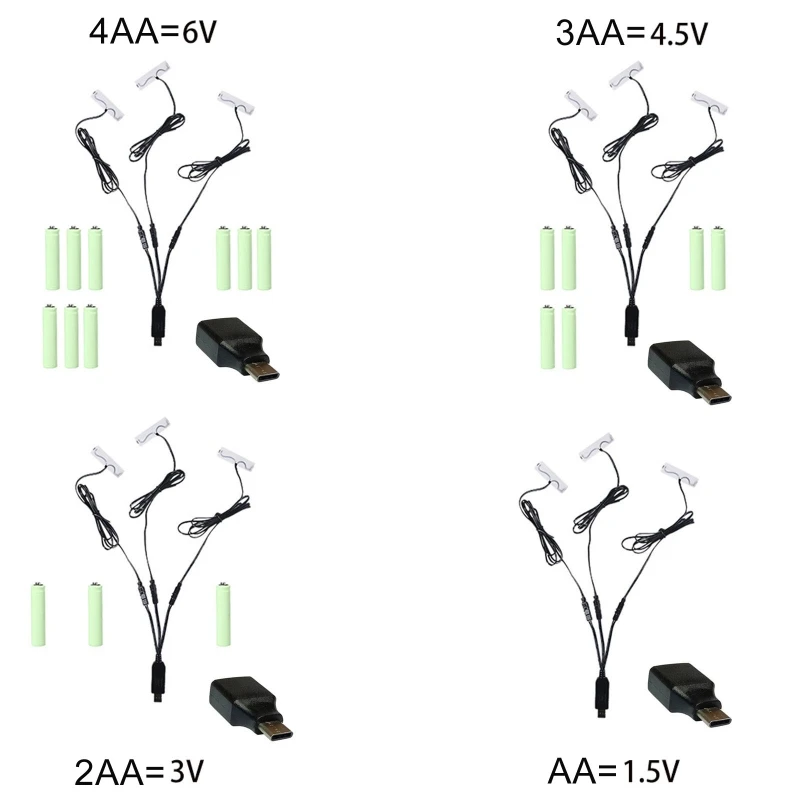 

32GC 3in1 USB/Type C to 1.5V 3V 4.5V 6V AA Battery Eliminator Replace 1-4AA Batteries for Toy Flashlight Smart Door Lock Lamp