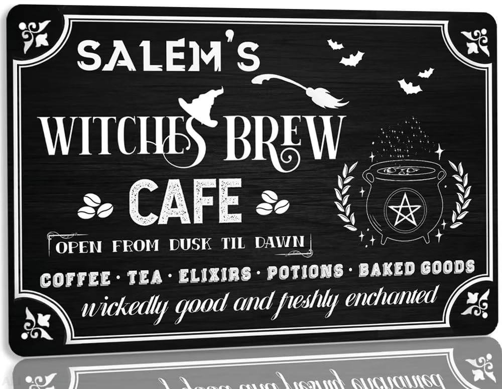 

Металлическая жестяная вывеска Salem's Witches Brew Cafe, забавная винтажная вывеска ведьмы, кухонный декор, знак кофе ведьмы для дома, кафе, фермерского дома, Hallowe, 1 шт.