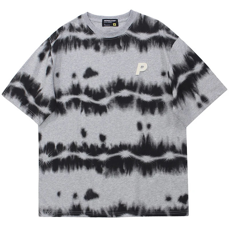

Hip Hop Streetwear T-Shirt Tie Dye Striped T Shirt 2022 Men Harajuku Cotton Casual Spring Summer Short Sleeve Tshirt Tops Tees