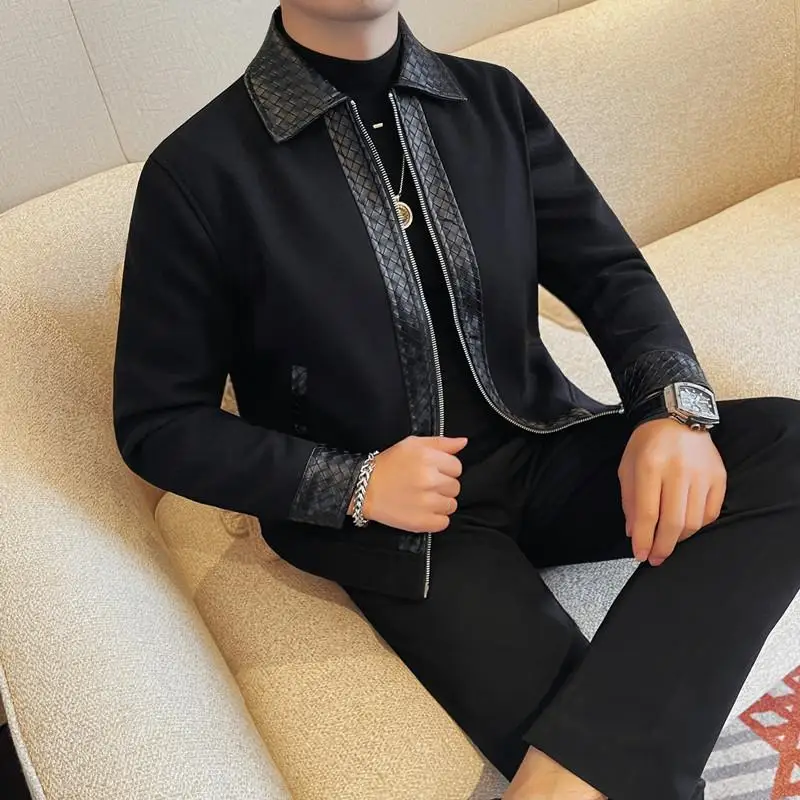 Модные кожаные куртки в британском стиле мужские персонализированные тканые