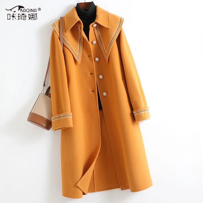 

Женское двухстороннее шерстяное пальто, винтажное пальто из 2022 натуральной шерсти, Gmm889, Весна 100%